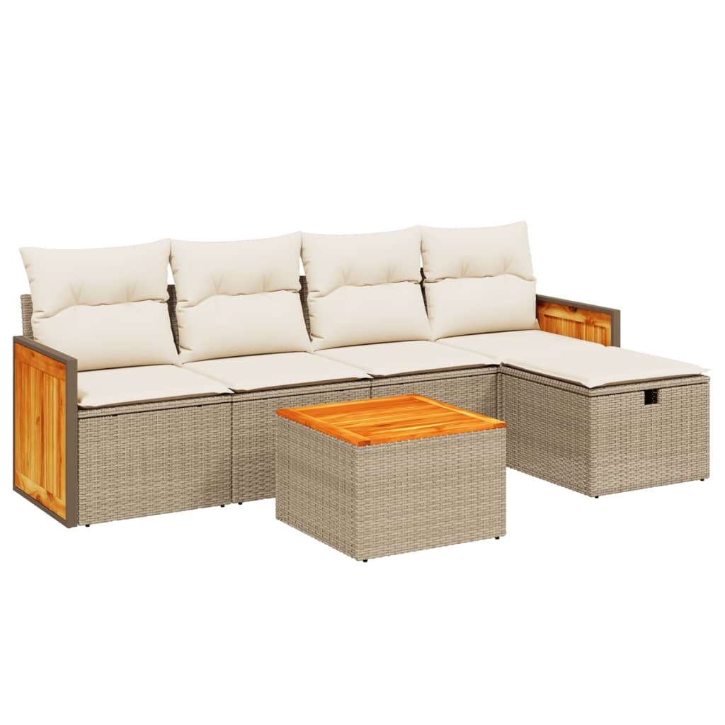 6-delige Loungeset met kussens poly rattan beige