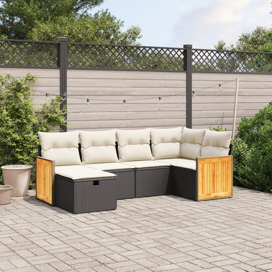 6-delige Loungeset met kussens poly rattan zwart Tuinsets | Creëer jouw Trendy Thuis | Gratis bezorgd & Retour | Trendy.nl