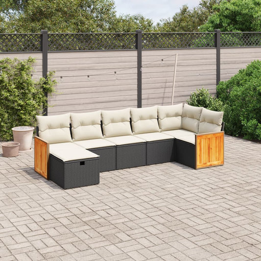 7-delige Loungeset met kussens poly rattan zwart Tuinsets | Creëer jouw Trendy Thuis | Gratis bezorgd & Retour | Trendy.nl