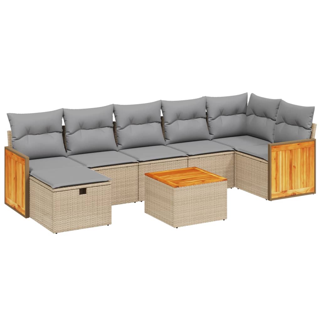 8-delige Loungeset met kussens poly rattan gemengd beige