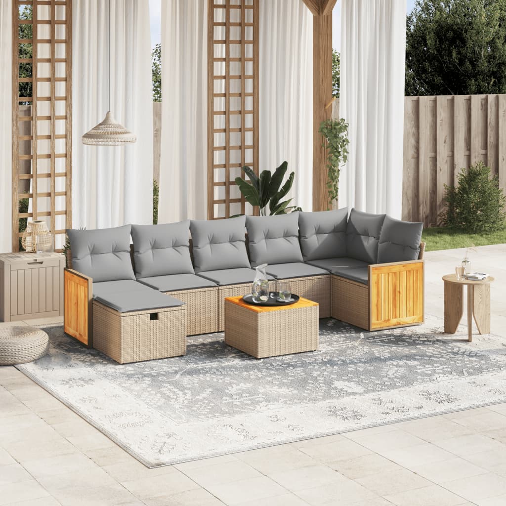 8-delige Loungeset met kussens poly rattan gemengd beige