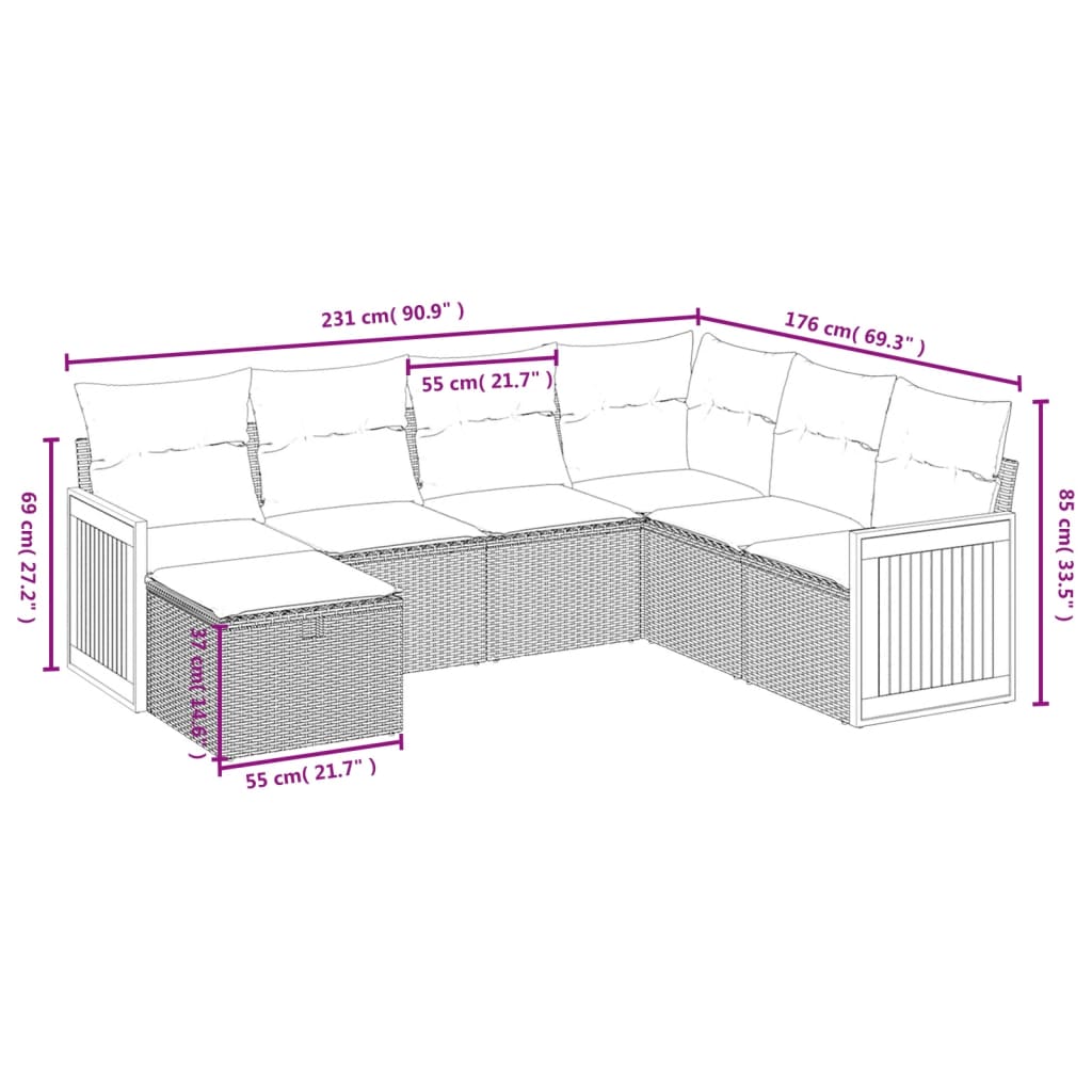 7-delige Loungeset met kussens poly rattan zwart Tuinsets | Creëer jouw Trendy Thuis | Gratis bezorgd & Retour | Trendy.nl