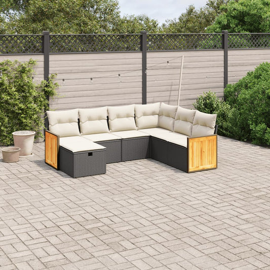 7-delige Loungeset met kussens poly rattan zwart Tuinsets | Creëer jouw Trendy Thuis | Gratis bezorgd & Retour | Trendy.nl