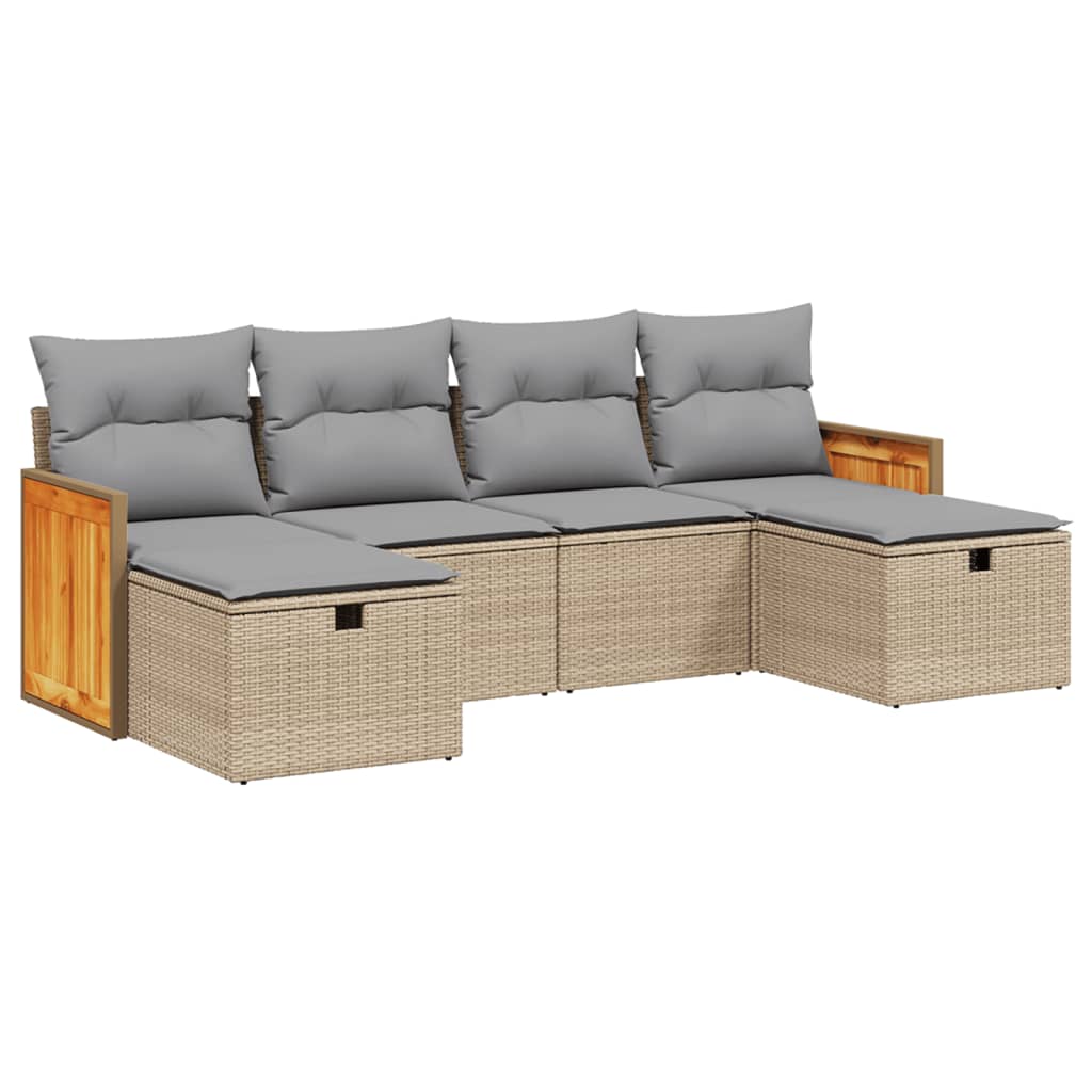 6-delige Loungeset met kussens poly rattan gemengd beige Tuinsets | Creëer jouw Trendy Thuis | Gratis bezorgd & Retour | Trendy.nl