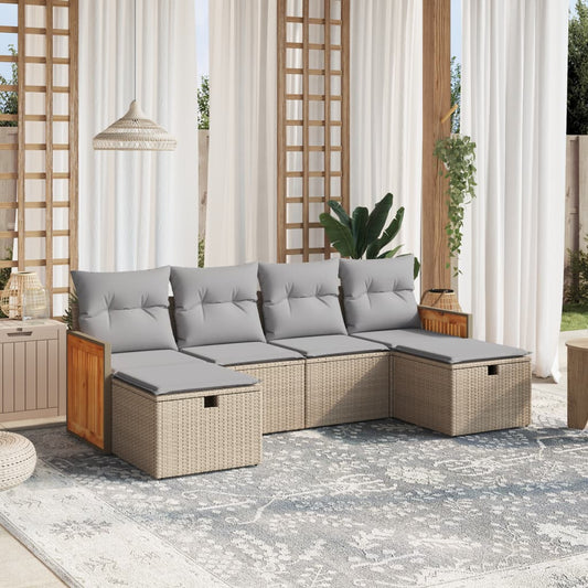 6-delige Loungeset met kussens poly rattan gemengd beige Tuinsets | Creëer jouw Trendy Thuis | Gratis bezorgd & Retour | Trendy.nl