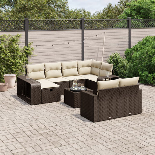 11-delige Loungeset met kussens poly rattan bruin