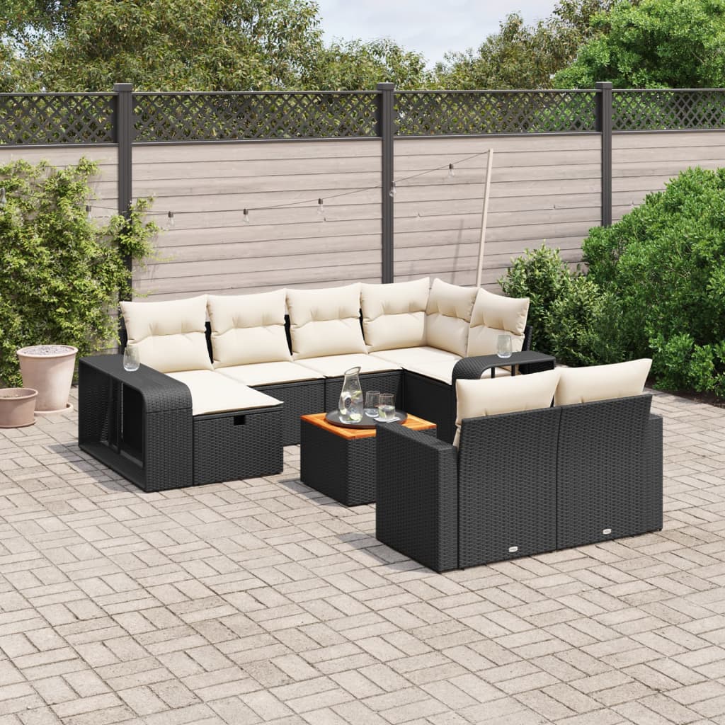 11-delige Loungeset met kussens poly rattan zwart Tuinsets | Creëer jouw Trendy Thuis | Gratis bezorgd & Retour | Trendy.nl