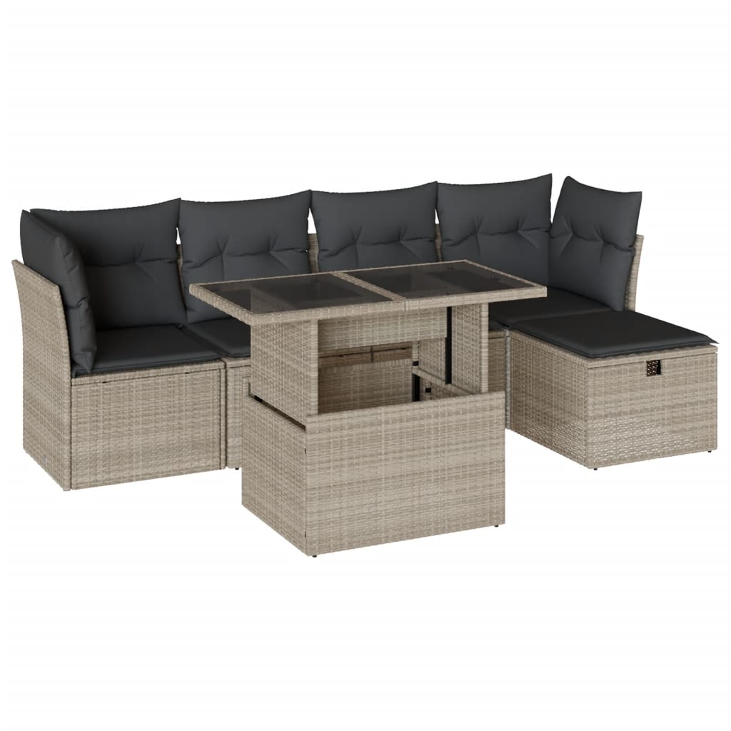 6-delige Loungeset met kussens poly rattan lichtgrijs Tuinsets | Creëer jouw Trendy Thuis | Gratis bezorgd & Retour | Trendy.nl