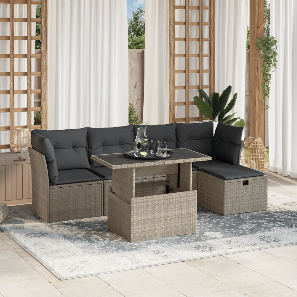 6-delige Loungeset met kussens poly rattan lichtgrijs Tuinsets | Creëer jouw Trendy Thuis | Gratis bezorgd & Retour | Trendy.nl