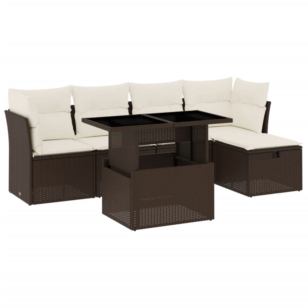 6-delige Loungeset met kussens poly rattan bruin Tuinsets | Creëer jouw Trendy Thuis | Gratis bezorgd & Retour | Trendy.nl