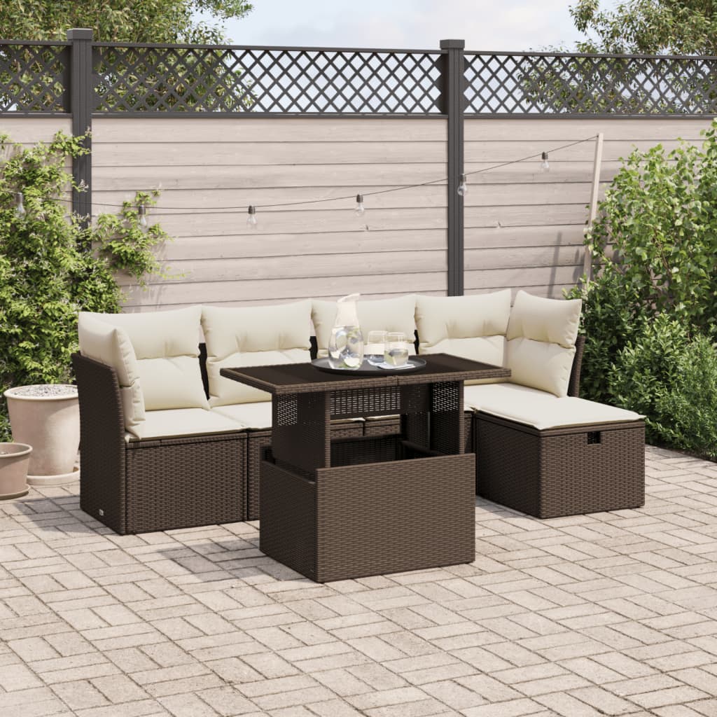 6-delige Loungeset met kussens poly rattan bruin Tuinsets | Creëer jouw Trendy Thuis | Gratis bezorgd & Retour | Trendy.nl