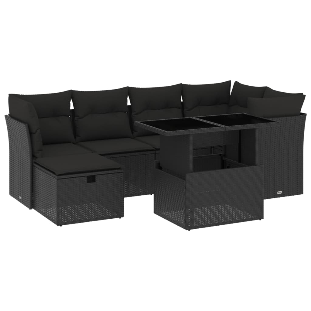 7-delige Loungeset met kussens poly rattan zwart Tuinsets | Creëer jouw Trendy Thuis | Gratis bezorgd & Retour | Trendy.nl