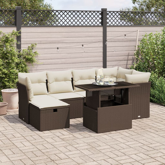 7-delige Loungeset met kussens poly rattan bruin Tuinsets | Creëer jouw Trendy Thuis | Gratis bezorgd & Retour | Trendy.nl