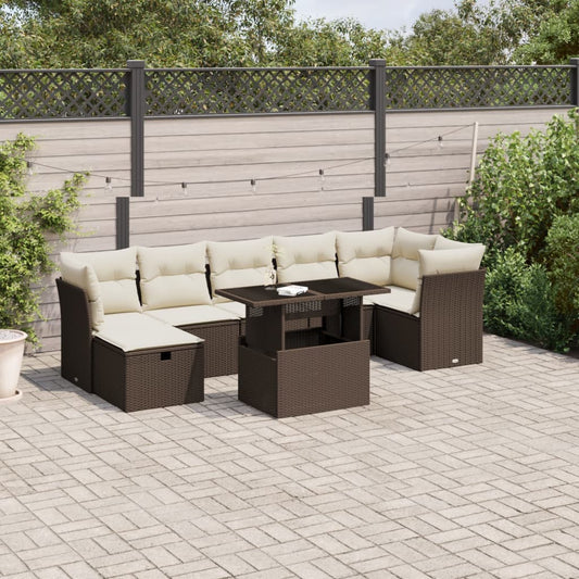 8-delige Loungeset met kussens poly rattan bruin Tuinsets | Creëer jouw Trendy Thuis | Gratis bezorgd & Retour | Trendy.nl