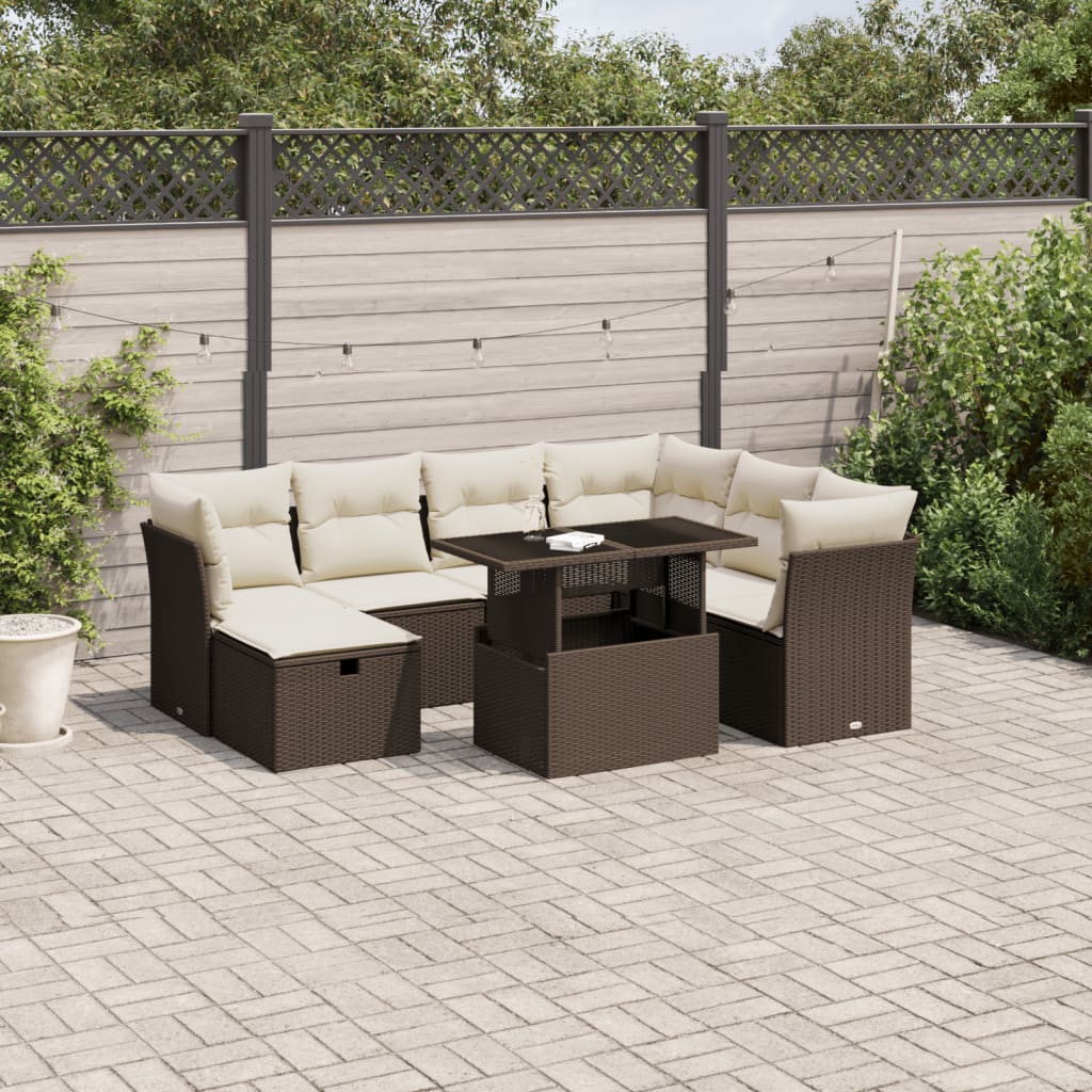 8-delige Loungeset met kussens poly rattan bruin Tuinsets | Creëer jouw Trendy Thuis | Gratis bezorgd & Retour | Trendy.nl