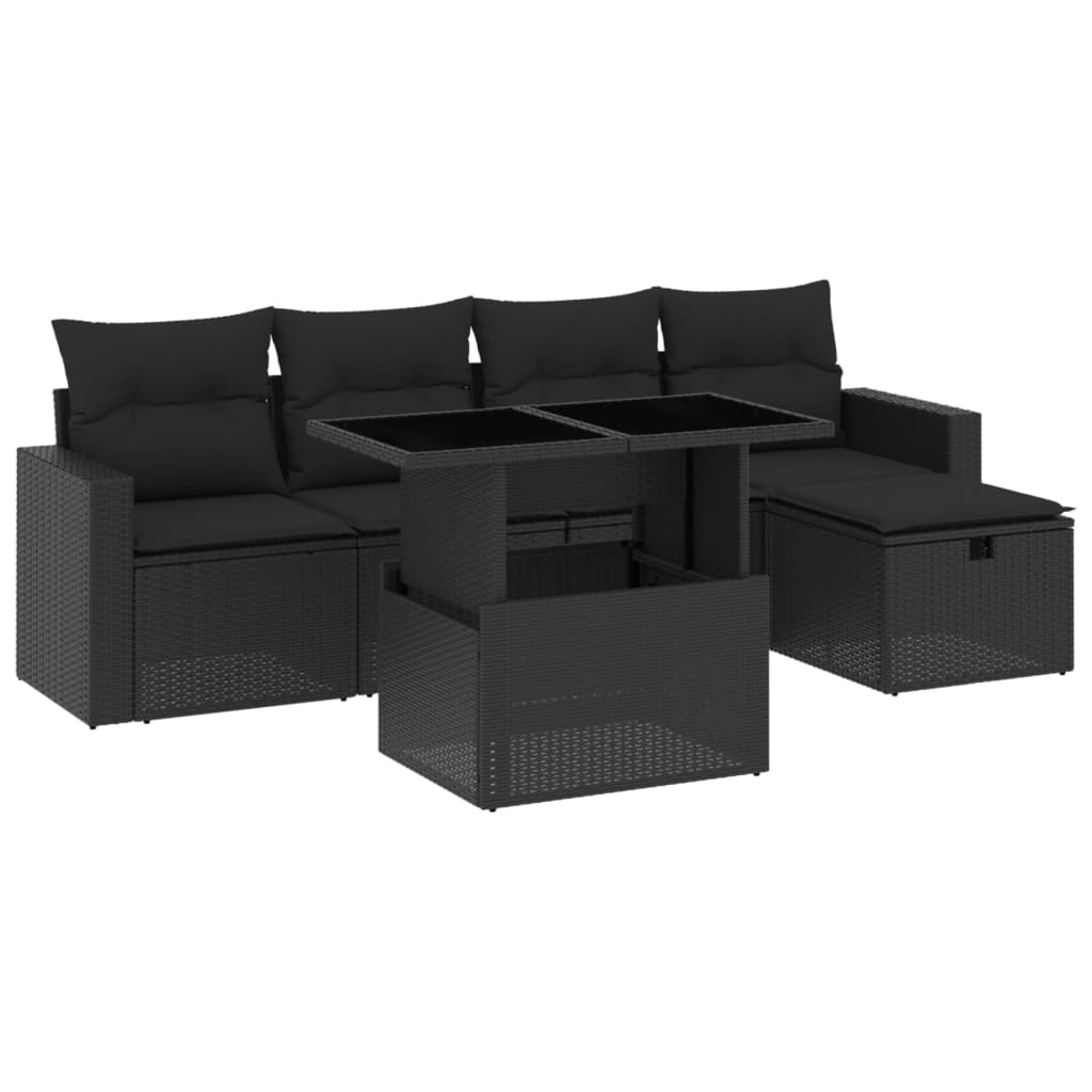 6-delige Loungeset met kussens poly rattan zwart Tuinsets | Creëer jouw Trendy Thuis | Gratis bezorgd & Retour | Trendy.nl