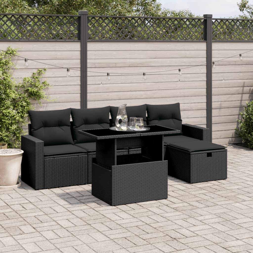 6-delige Loungeset met kussens poly rattan zwart Tuinsets | Creëer jouw Trendy Thuis | Gratis bezorgd & Retour | Trendy.nl