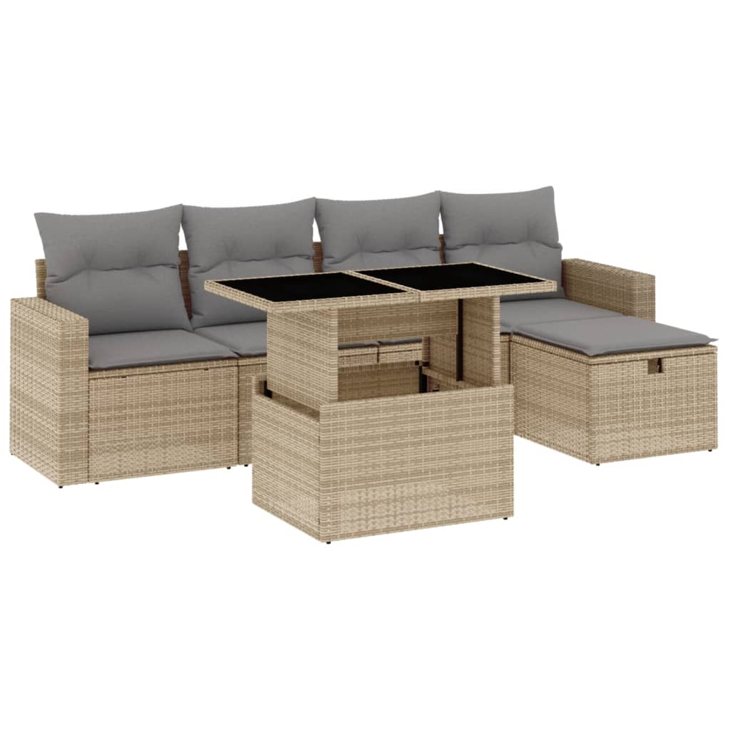 6-delige Loungeset met kussens poly rattan beige Tuinsets | Creëer jouw Trendy Thuis | Gratis bezorgd & Retour | Trendy.nl