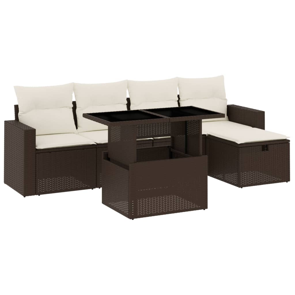 6-delige Loungeset met kussens poly rattan bruin Tuinsets | Creëer jouw Trendy Thuis | Gratis bezorgd & Retour | Trendy.nl