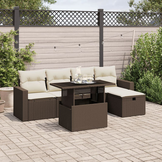 6-delige Loungeset met kussens poly rattan bruin Tuinsets | Creëer jouw Trendy Thuis | Gratis bezorgd & Retour | Trendy.nl