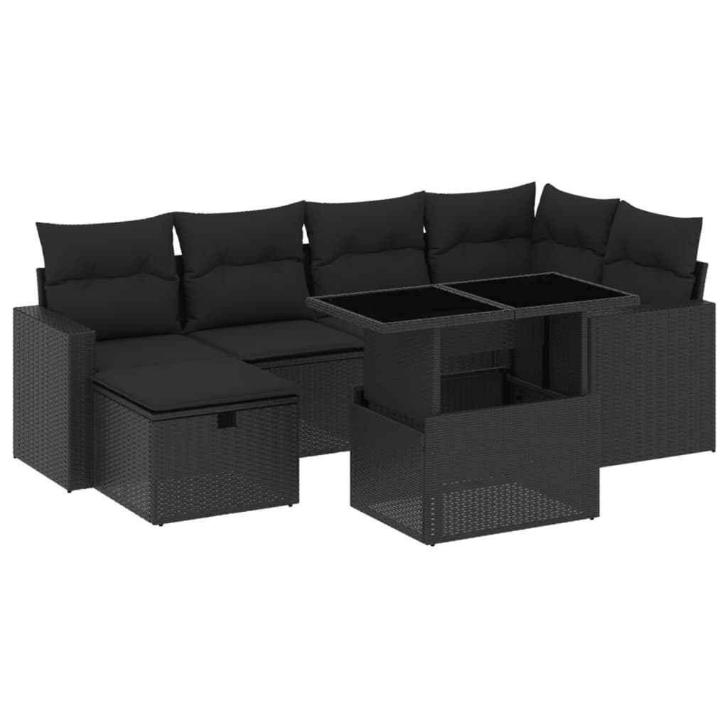 7-delige Loungeset met kussens poly rattan zwart Tuinsets | Creëer jouw Trendy Thuis | Gratis bezorgd & Retour | Trendy.nl