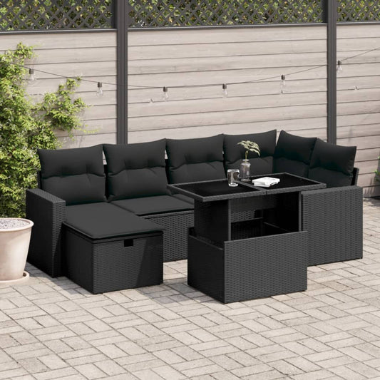 7-delige Loungeset met kussens poly rattan zwart Tuinsets | Creëer jouw Trendy Thuis | Gratis bezorgd & Retour | Trendy.nl