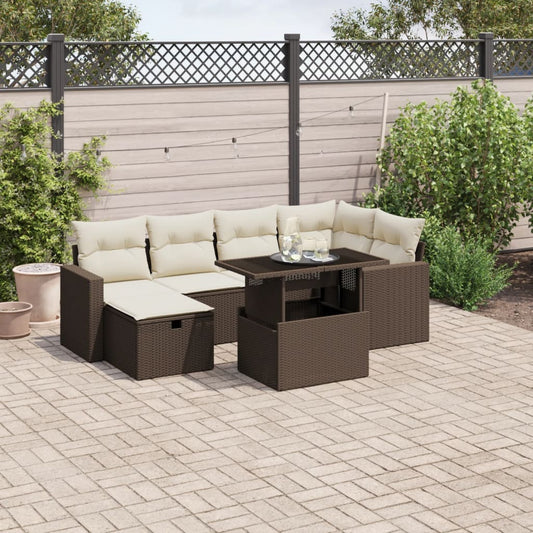 7-delige Loungeset met kussens poly rattan bruin Tuinsets | Creëer jouw Trendy Thuis | Gratis bezorgd & Retour | Trendy.nl