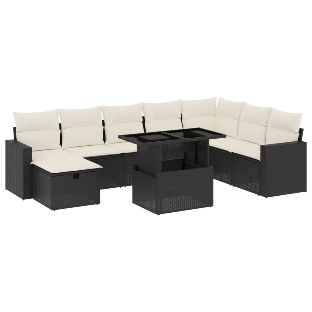 9-delige Loungeset met kussens poly rattan zwart Tuinsets | Creëer jouw Trendy Thuis | Gratis bezorgd & Retour | Trendy.nl