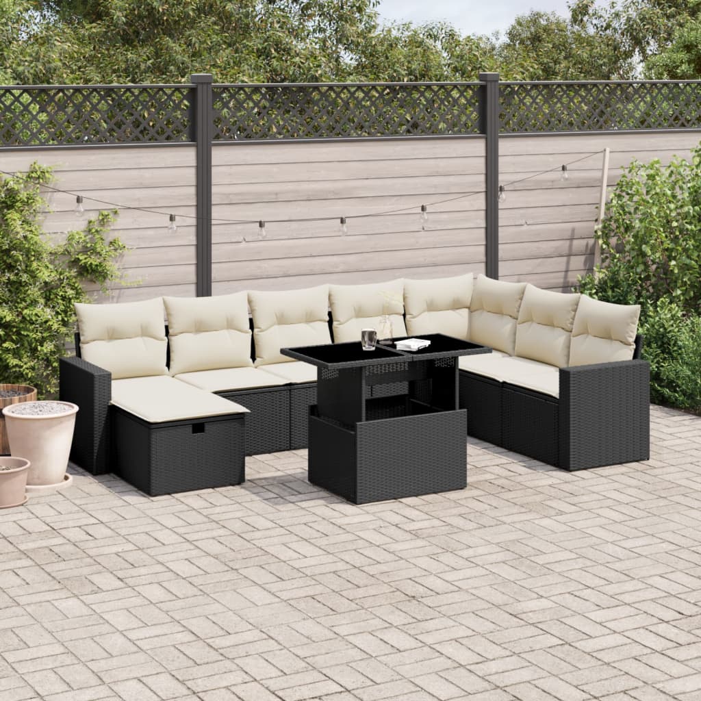 9-delige Loungeset met kussens poly rattan zwart Tuinsets | Creëer jouw Trendy Thuis | Gratis bezorgd & Retour | Trendy.nl