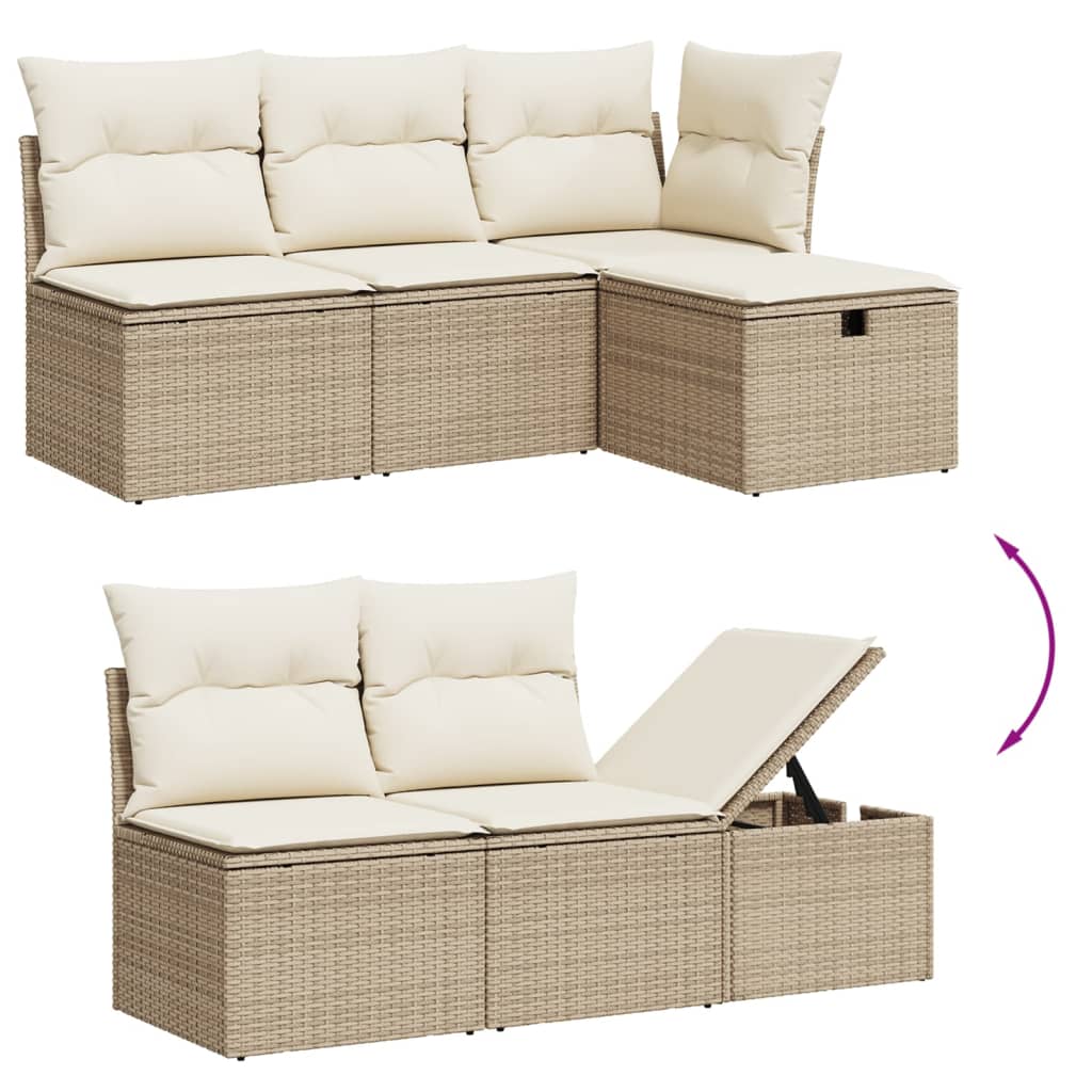 6-delige Loungeset met kussens poly rattan beige