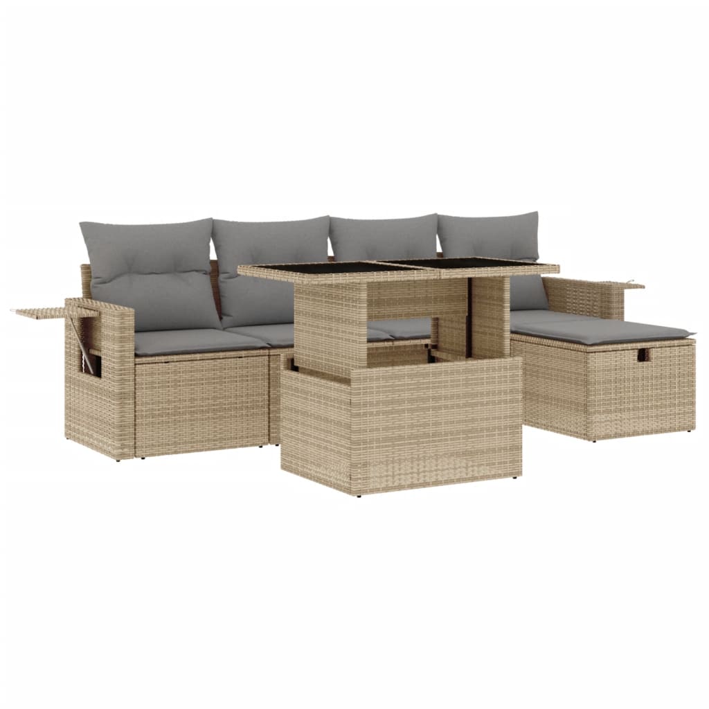 6-delige Loungeset met kussens poly rattan beige Tuinsets | Creëer jouw Trendy Thuis | Gratis bezorgd & Retour | Trendy.nl