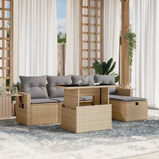 6-delige Loungeset met kussens poly rattan beige Tuinsets | Creëer jouw Trendy Thuis | Gratis bezorgd & Retour | Trendy.nl