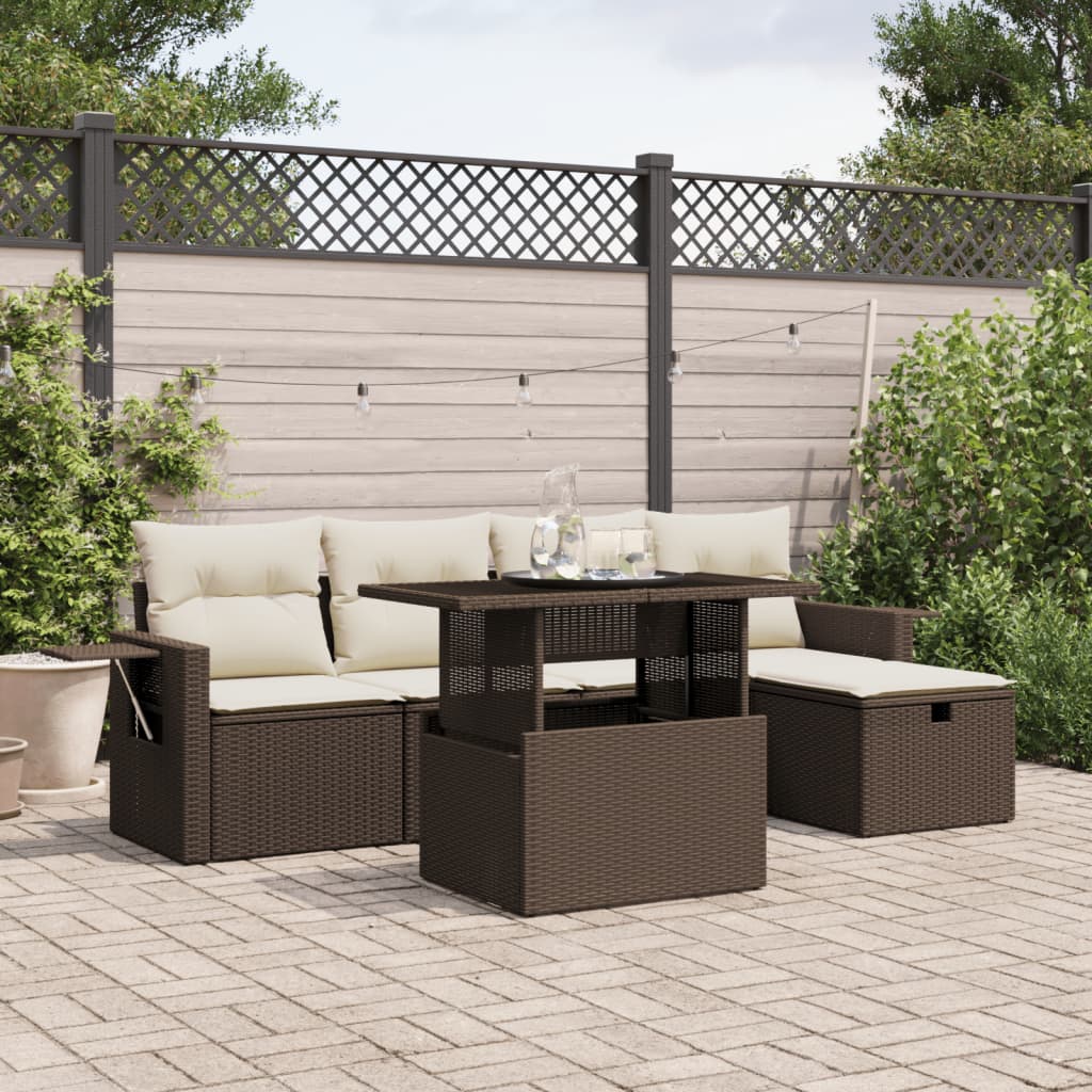 6-delige Loungeset met kussens poly rattan bruin Tuinsets | Creëer jouw Trendy Thuis | Gratis bezorgd & Retour | Trendy.nl