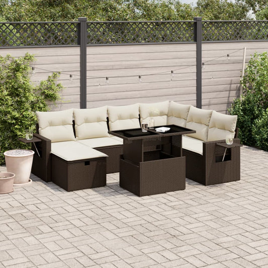 8-delige Loungeset met kussens poly rattan bruin Tuinsets | Creëer jouw Trendy Thuis | Gratis bezorgd & Retour | Trendy.nl