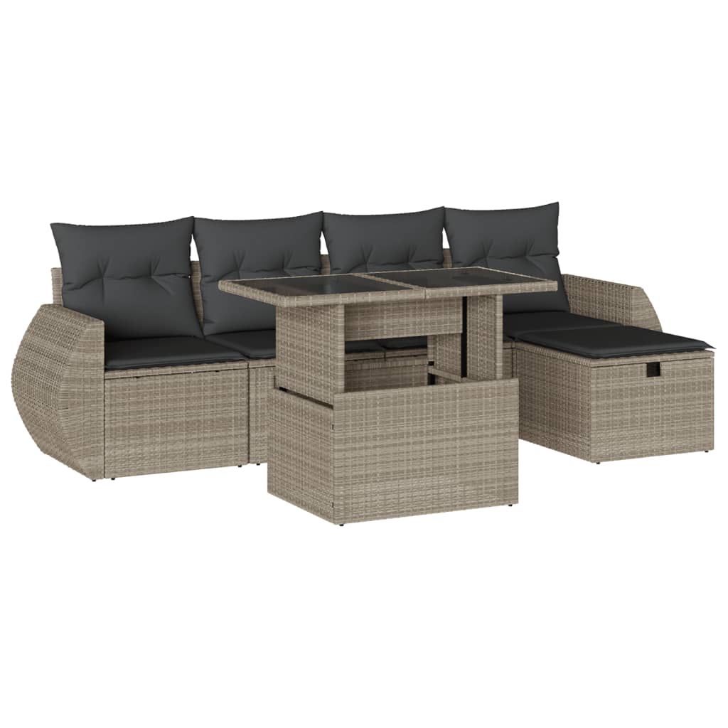 6-delige Loungeset met kussens poly rattan lichtgrijs Tuinsets | Creëer jouw Trendy Thuis | Gratis bezorgd & Retour | Trendy.nl