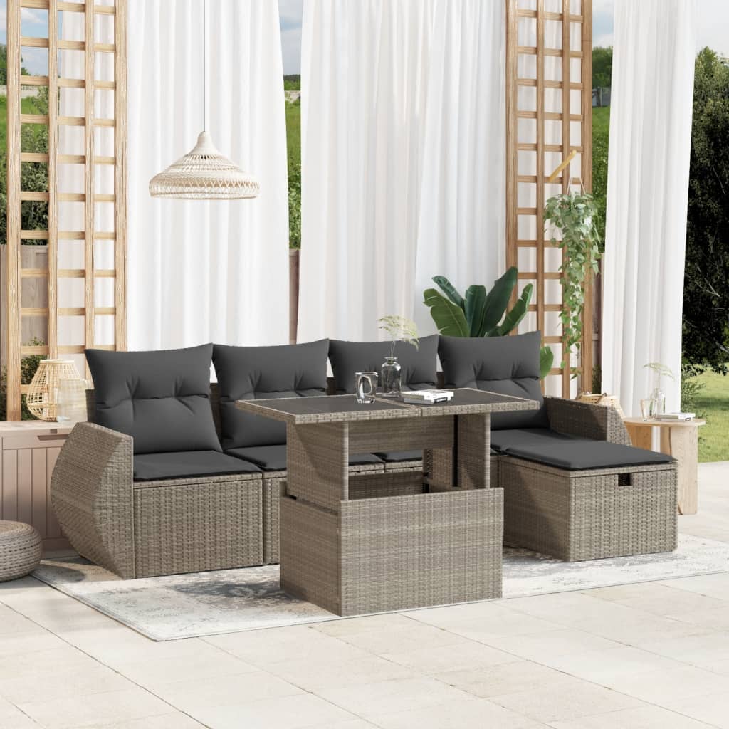 6-delige Loungeset met kussens poly rattan lichtgrijs Tuinsets | Creëer jouw Trendy Thuis | Gratis bezorgd & Retour | Trendy.nl