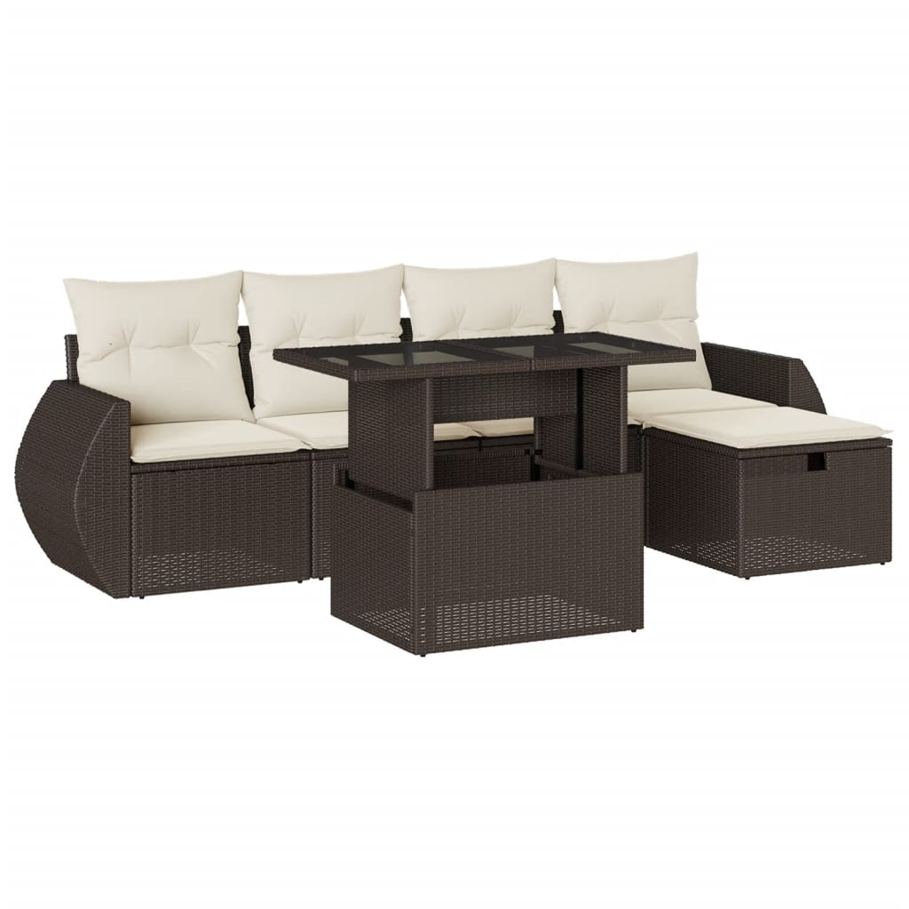 6-delige Loungeset met kussens poly rattan bruin