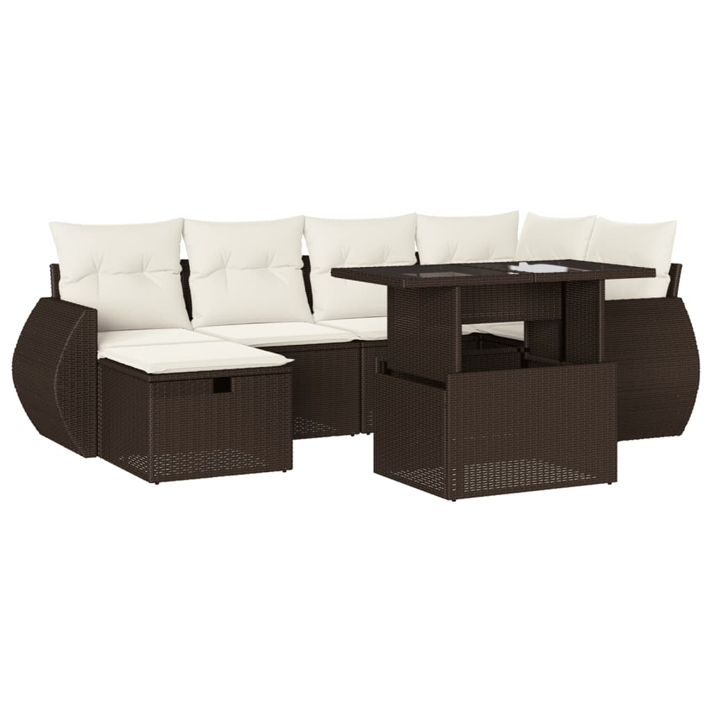 7-delige Loungeset met kussens poly rattan bruin