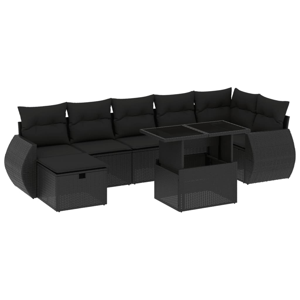 8-delige Loungeset met kussens poly rattan zwart Tuinsets | Creëer jouw Trendy Thuis | Gratis bezorgd & Retour | Trendy.nl