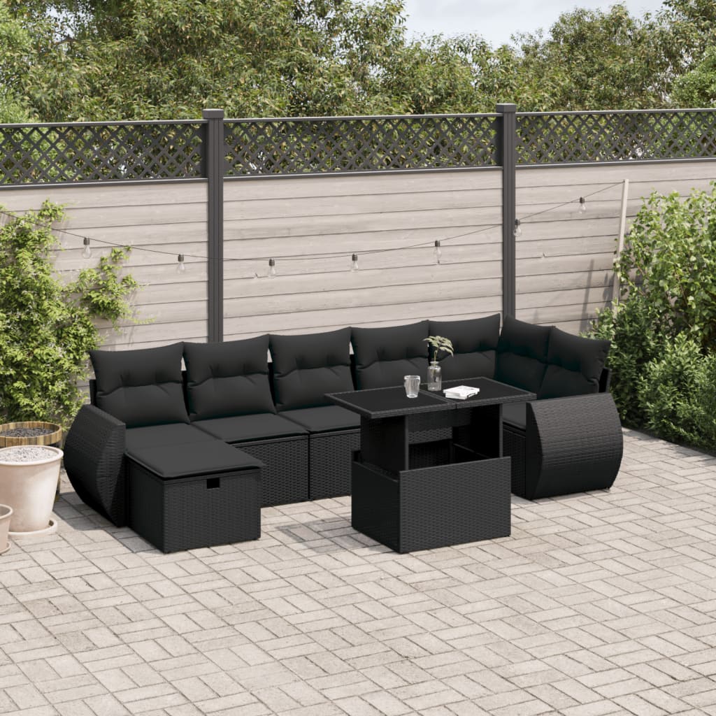 8-delige Loungeset met kussens poly rattan zwart Tuinsets | Creëer jouw Trendy Thuis | Gratis bezorgd & Retour | Trendy.nl