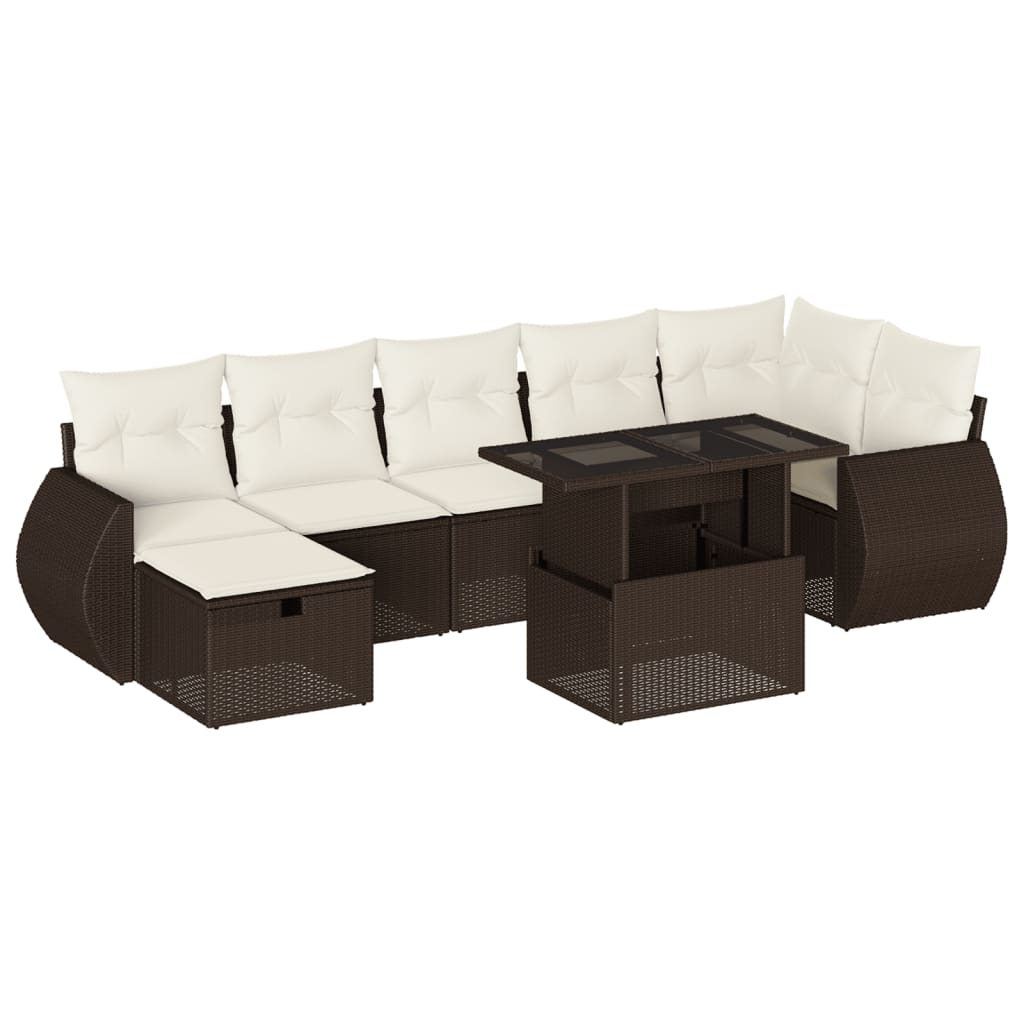 8-delige Loungeset met kussens poly rattan bruin