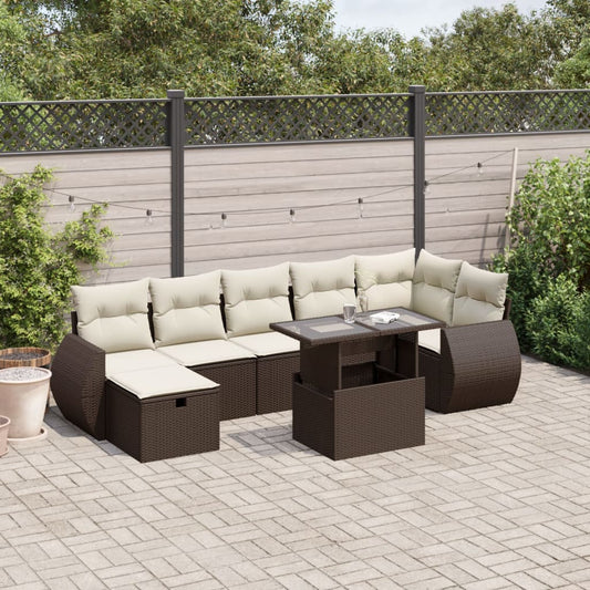 8-delige Loungeset met kussens poly rattan bruin