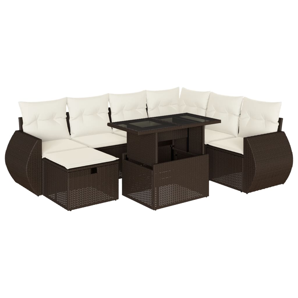 8-delige Loungeset met kussens poly rattan bruin