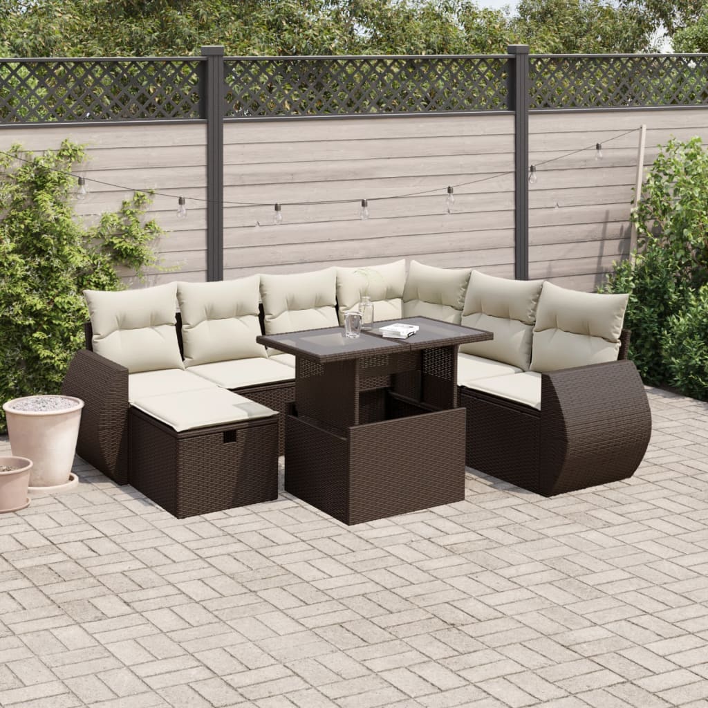 8-delige Loungeset met kussens poly rattan bruin