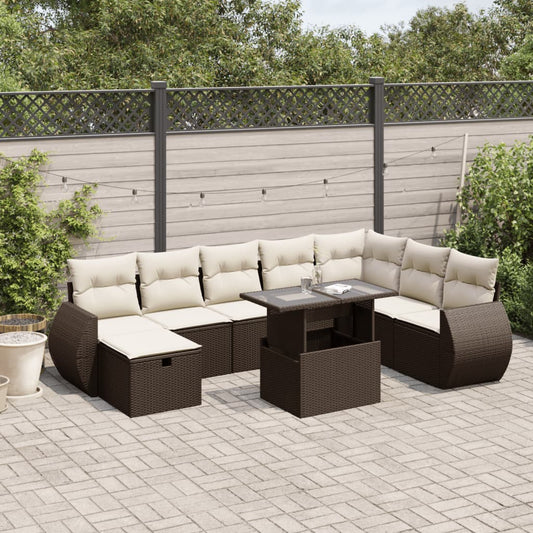 9-delige Loungeset met kussens poly rattan bruin