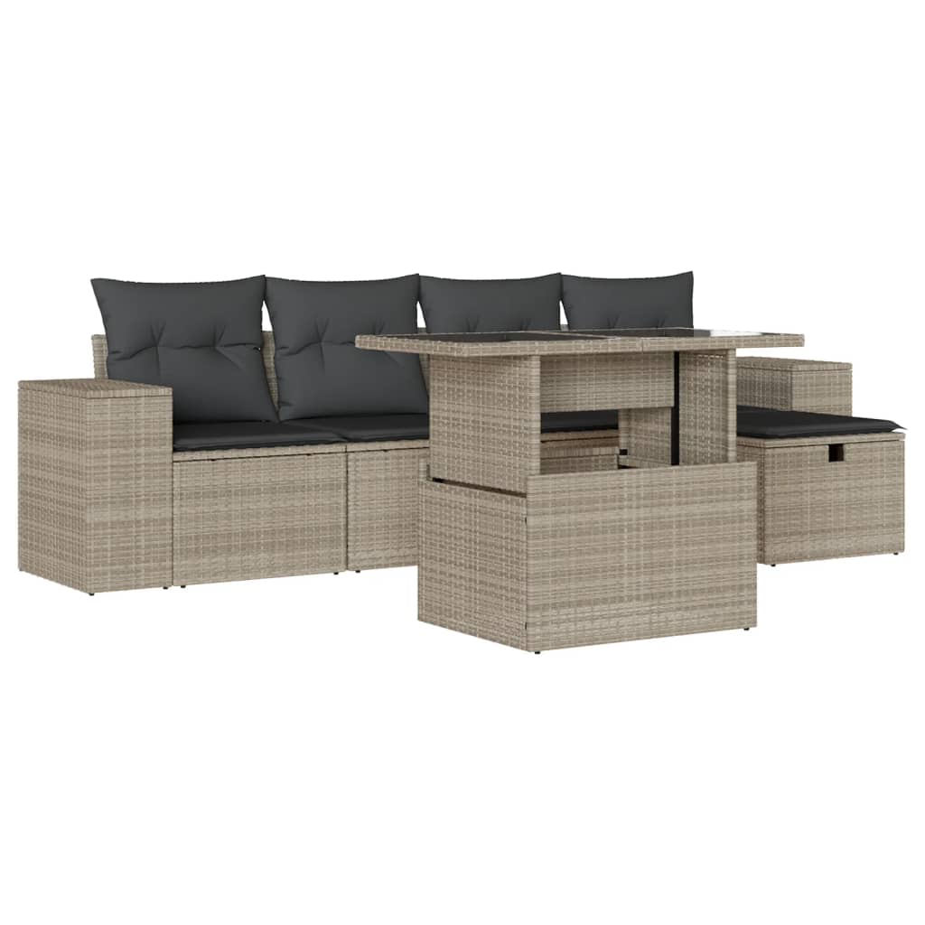 6-delige Loungeset met kussens poly rattan lichtgrijs Tuinsets | Creëer jouw Trendy Thuis | Gratis bezorgd & Retour | Trendy.nl