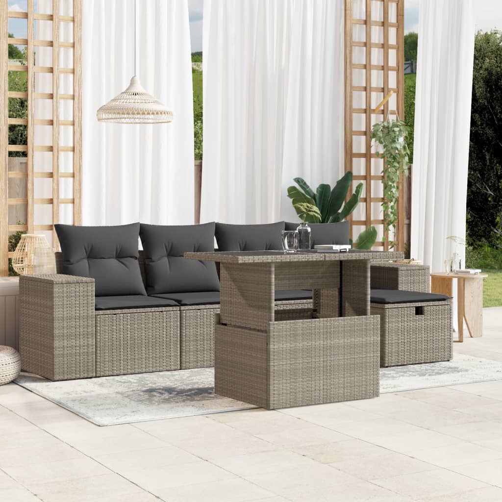 6-delige Loungeset met kussens poly rattan lichtgrijs Tuinsets | Creëer jouw Trendy Thuis | Gratis bezorgd & Retour | Trendy.nl