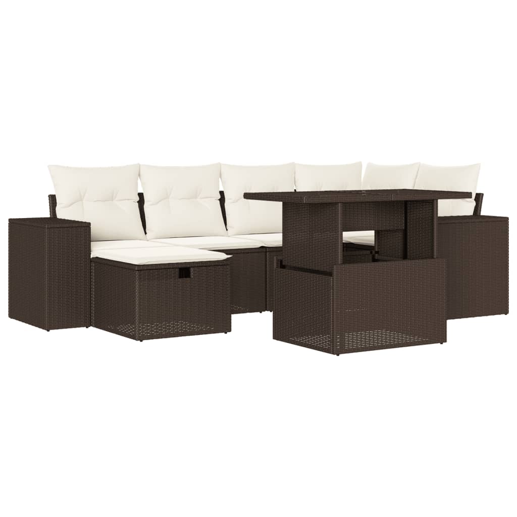 7-delige Loungeset met kussens poly rattan bruin