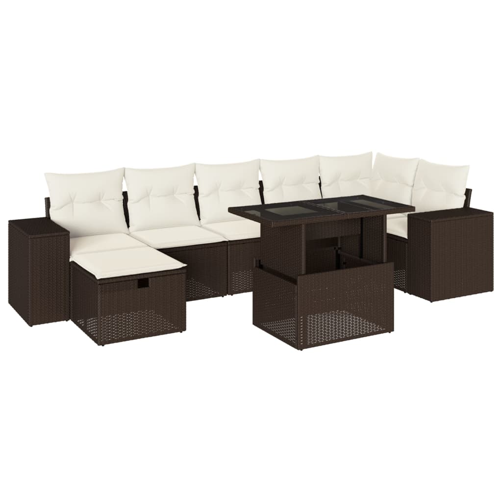 8-delige Loungeset met kussens poly rattan bruin