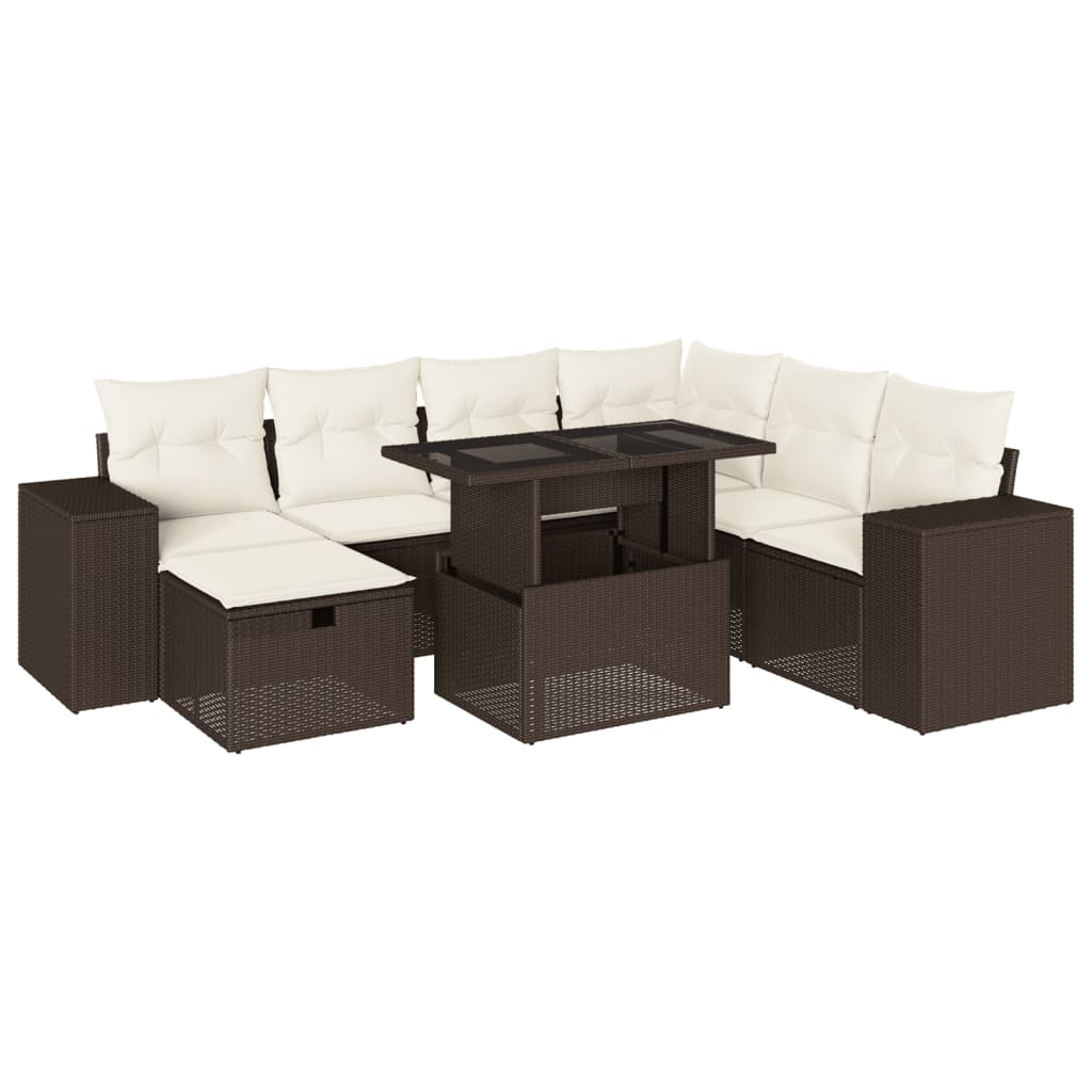 8-delige Loungeset met kussens poly rattan bruin